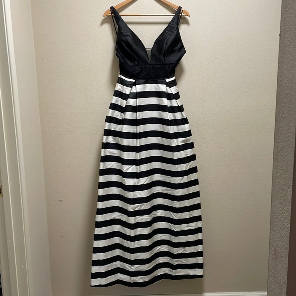 Fashion Nova Kate Striped Gown dress black and white size med